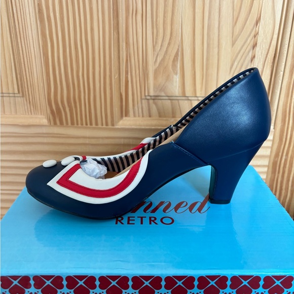 Banned Retro Navy Blue Red and White Nautical Vintage Pump 4th of July Heels 38 - Picture 2 of 6